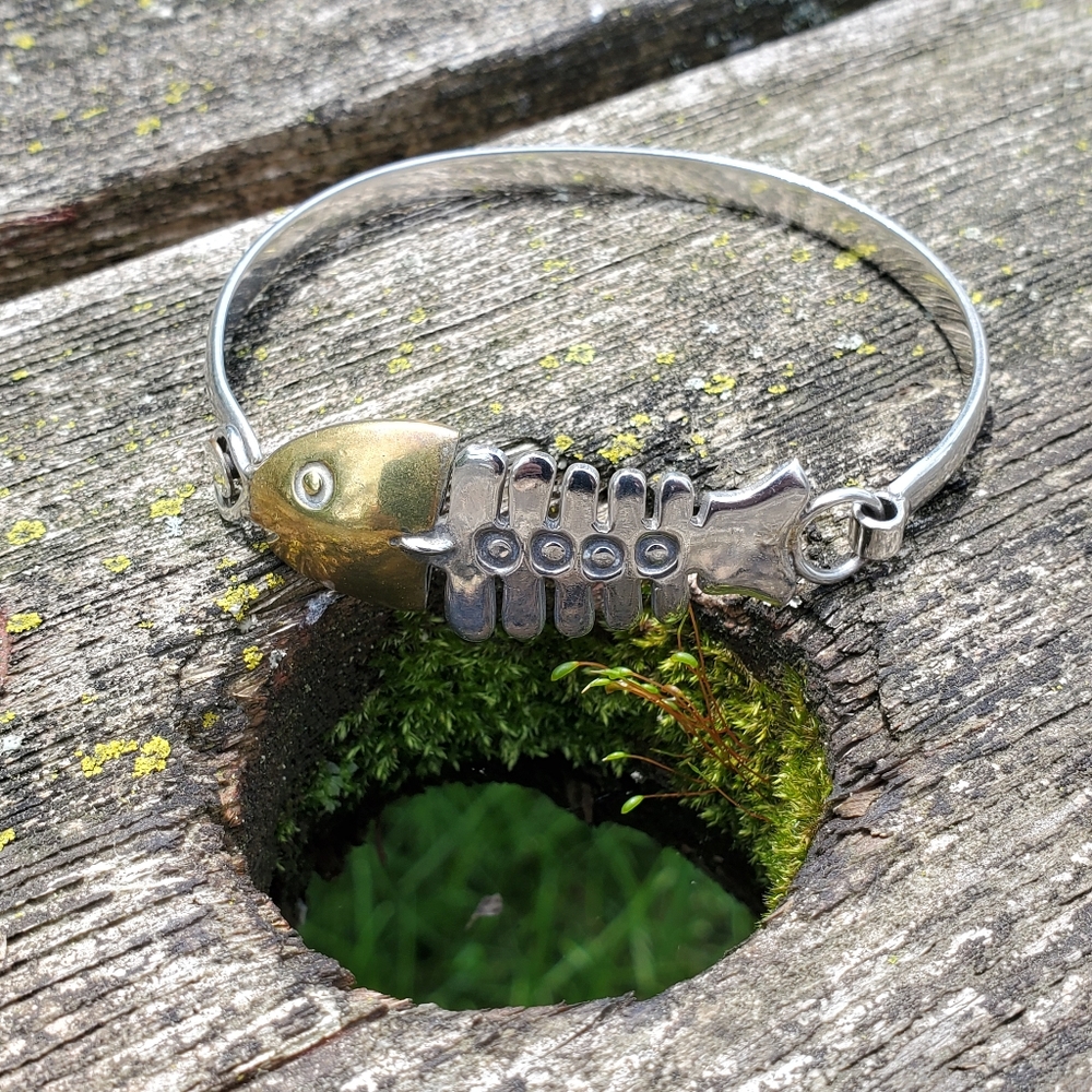 925 Sterling & Vermeil Fish Bones Bracelet - Picture 5 of 11